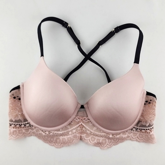 ⭐️2/ $40⭐️ La SENZA So Free Underwire Light Pink Lace Black Trim Padded Sz 34B - Picture 7 of 15
